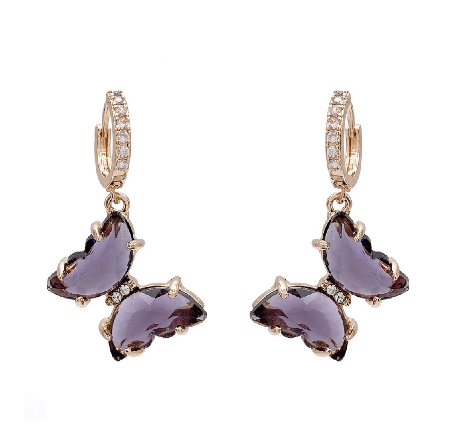 Purple Butterfly Huggie Earrings